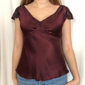 Purple Silk Flutter Sleeve Blouse